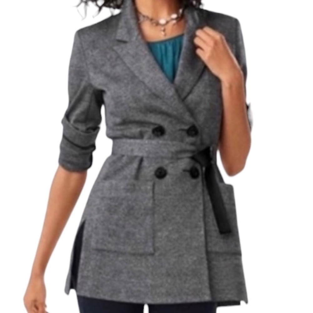 Cabi Womens Bond Jacket 3728 Grey Plaid Double Breasted Belted Blazer Size Small